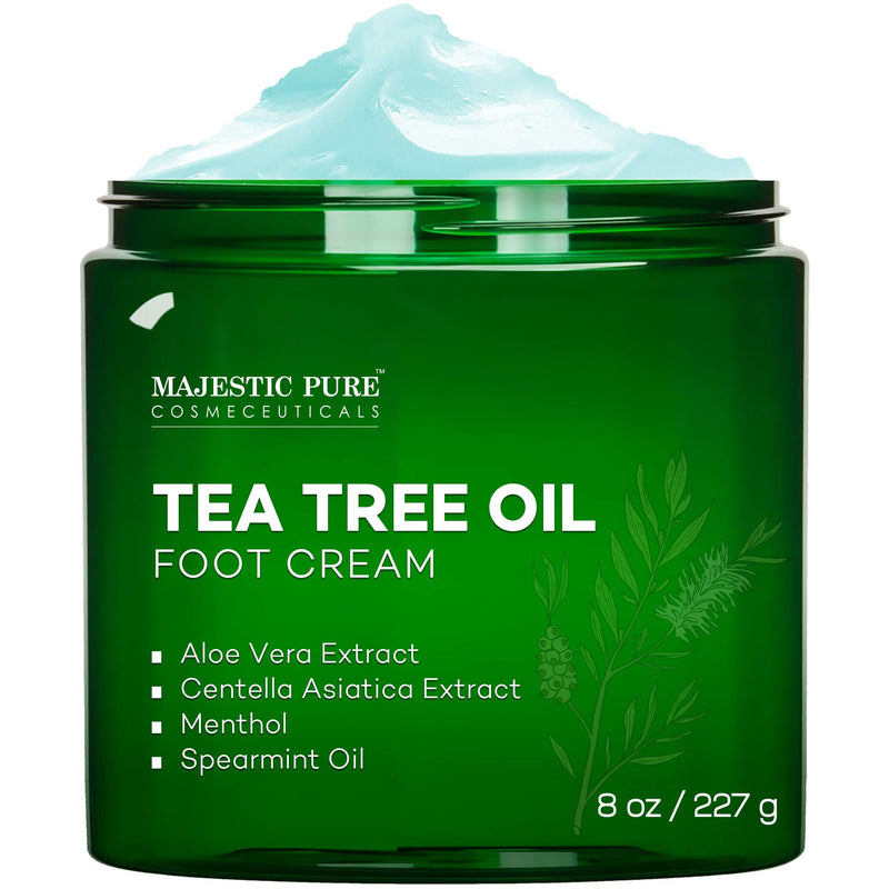 MAJESTIC PURE Athletes Foot Cream with Tea Tree Oil, Aloe & Spearmint - Hydrates, Softens & Conditions Dry Cracked Feet, Heel and Calluses,- Helps Soothe Irritated Skin - 8 oz - BeesActive Australia