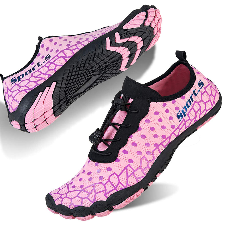 Water Shoes Mens Womens Barefoot Diving Swim Shoes Water Sports Non-Slip Aqua Shoes for Swim Pool, Beach,Hiking, Kayaking, Boating,Surfing 9 Women/6.5 Men Pink-c - BeesActive Australia