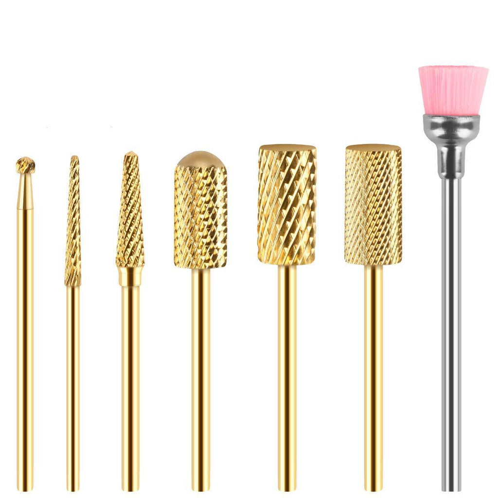 Nail Drill Bit Set, Number-one 7Pcs Gold Tungsten Carbide Nail File Drill 3/32 Inch Work with Most Electric Rechargeable Manicure Machine for Nail Beautify, Nail Polishing, Nail Clear and Care - BeesActive Australia