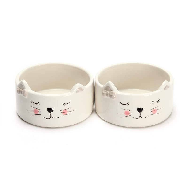Kurrajong Farmhouse Set of 2 Ceramic cat Food Bowls for Indoor Cats | Two Ceramic Cat Dishes for Food and Water | Cute Kitten Bowls - BeesActive Australia
