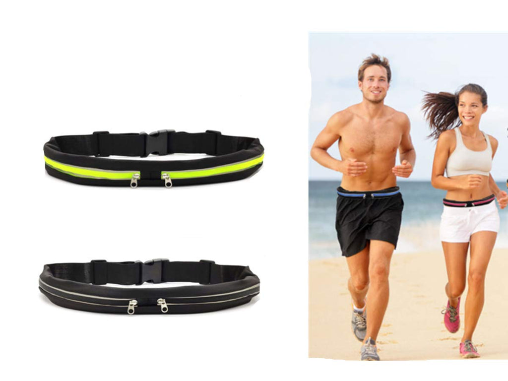 WILD COTTAGE Running Belt Waist Pack，Water Resistant Runners Belt Fanny Pack for Hiking Fitness，Adjustable Running Pouch for All Kinds of Phones Style2-2psc Black+yellow - BeesActive Australia
