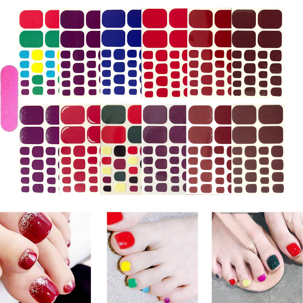 NAIL ANGEL 12pcs Toe Nails Strips Thin Toe Nail Wrap Nail Art Full Cover Sticker Fashion Designs Sticker Easy-Way Summer Beach Holiday Style Pedicure for Women Pure Color 10187 - BeesActive Australia