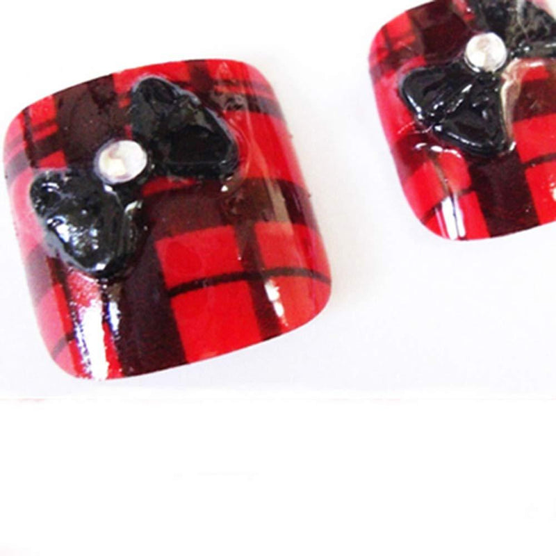 24 PCS Full Cover False Toe Tips (Red Tartan with Bow) - BeesActive Australia