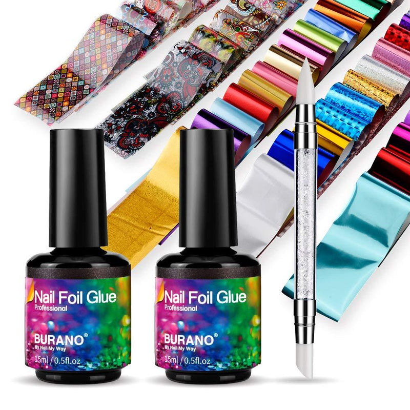 Burano Nail Art Foil Glue Gel, 15ML 2 Bottles with 60PCS Starry Sky Star Foil Stickers, Nail Transfer Tips Manicure Art UV LED Lamp Required… - BeesActive Australia