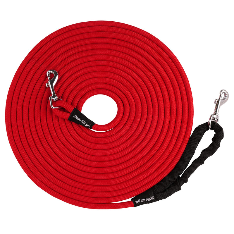 Tuff Pupper Heavy Duty 30 Foot Long Rope Leash for Dogs | Dog Recall Training Leash | High Visibility Strong Climbing Rope Leash | Hand or Waist Worn | Stainless Steel 360° Clips for Tangle Free Use March Red - BeesActive Australia