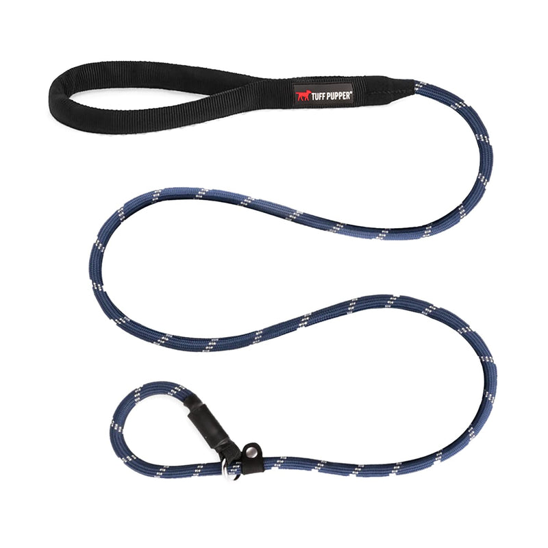 Tuff Pupper Heavy Duty Rope Slip Knot Dog Leash | Slip On Cinch Training Leash | Reflective Leash for Safe Night Walks | 6 Foot Dog Leash w/Leather Slip Preventer | Cinch Collar for Medium Large Dogs 6 Foot Long Midnight Blue - BeesActive Australia