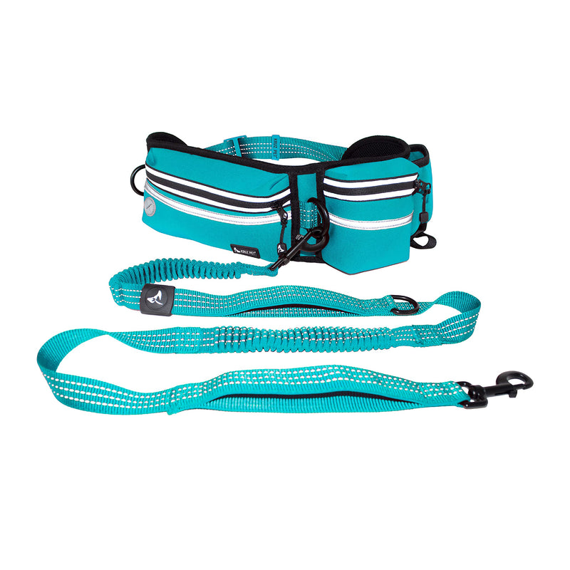Kruz Jogging Belt & Hands Free Dog Leash - KZJBELT - Retractable Shock Absorbing Bungee Leash with Waist Belt - Running, Walking, Training, Hiking - Comfortable, Adjustable and Durable Turquoise - BeesActive Australia