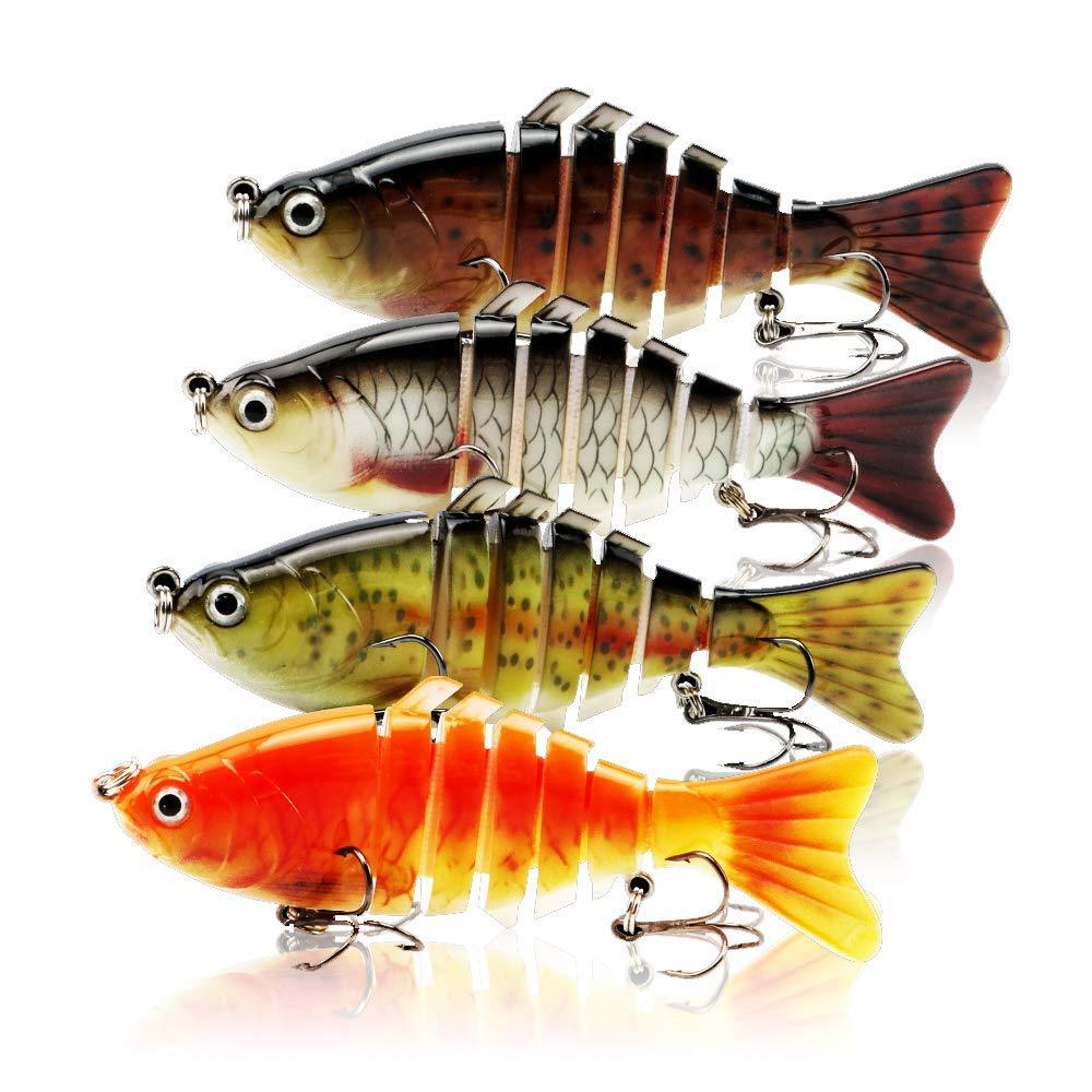 [AUSTRALIA] - Vaka Fishing Lures Lifelike Topwater Bass Lures 4 Pack - Artificial Multi Jointed Swimbaits Carbon Steel Hard Bait, 3.93-inch ABS Fish Lure 