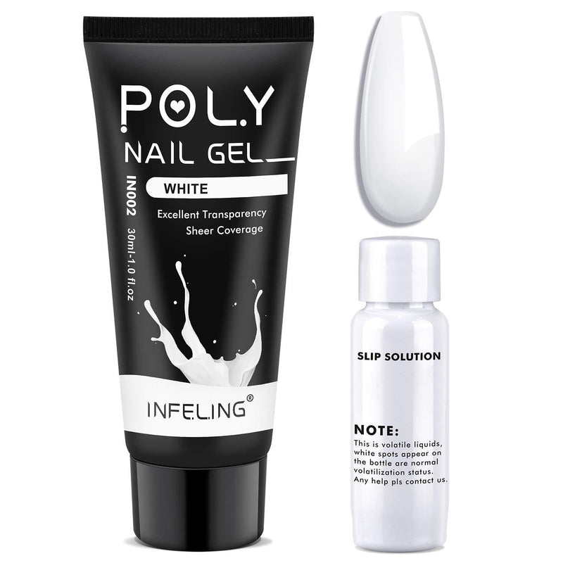 White Poly Nail Gel - Poly Nail Extension Gel 30ML with Slip Solution 20ML Poly Nail Gel Builder Enhancement Professional Nail Art Used for Nail Solon or At Home A-2 White - BeesActive Australia