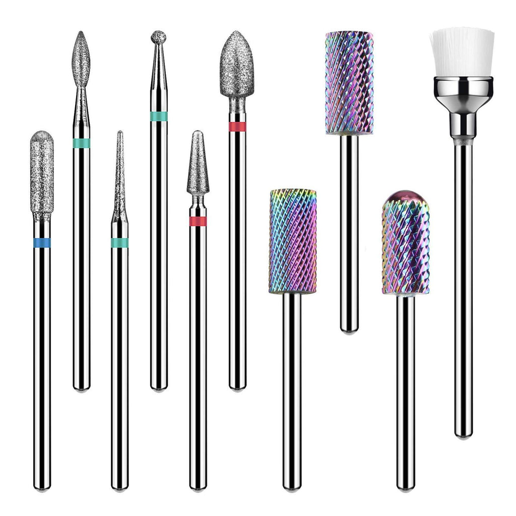 Nail Drill Bits Set - Nail Bits for Nail Drill, Efile Nail Drill Bits for Acrylic Nails 10Pcs 3/32 inch Nail Bits for Remove Acrylic Gel Nails Cuticle Manicure Pedicure Tools A-1 Tungsten - BeesActive Australia