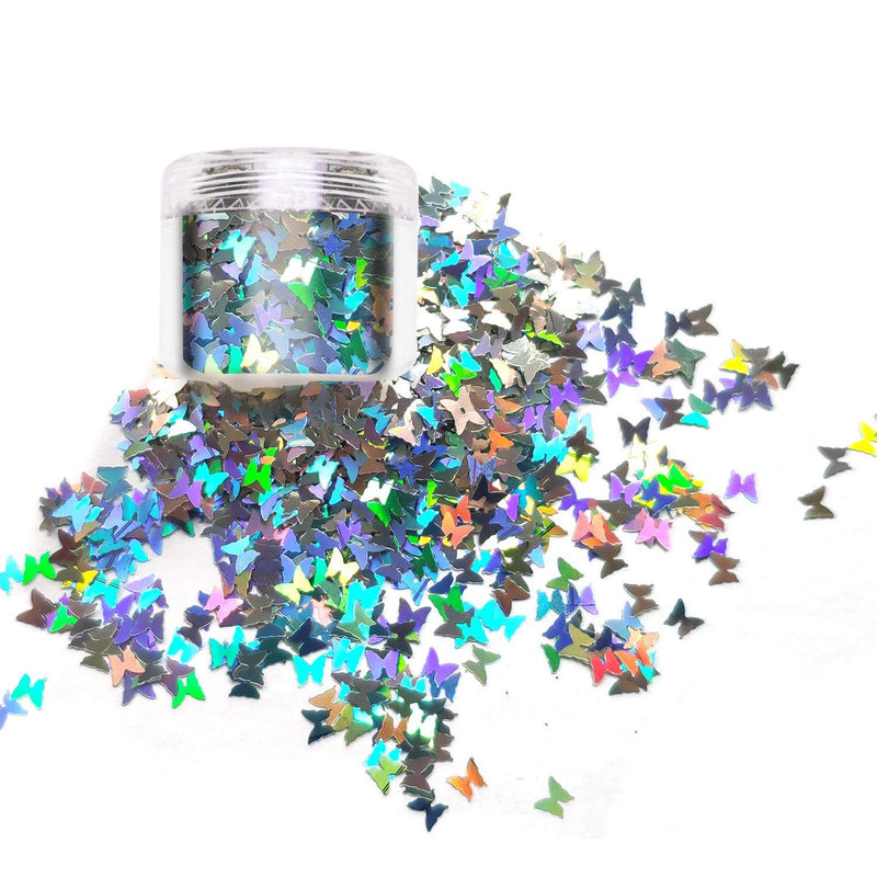 SIUSIO 10g Laser Silver Chunky Glitter Butterfly Sequin Nails Art Decorations Accessories Ultra Thin Holographic Flake for Designer or Beginners DIY Design and Face Body Eye Hair Makeup - BeesActive Australia