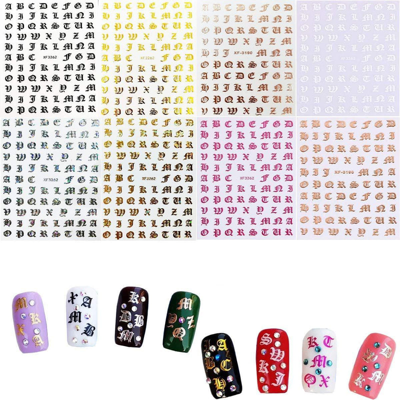 8 Colors Letter 3D Nail Art Sticker Nail Decal English Alphabet Nail Stickers DIY Manicure Nail Art Tips Decorations Decals - BeesActive Australia