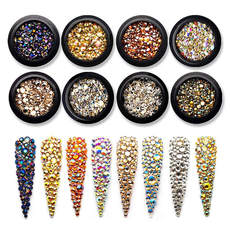 Hisenlee Mixed size Glass Gems Nail Rhinestones FlatBack Crystals Special Color Nails Accessories For Nail Art Decorations Set Of 8 - BeesActive Australia