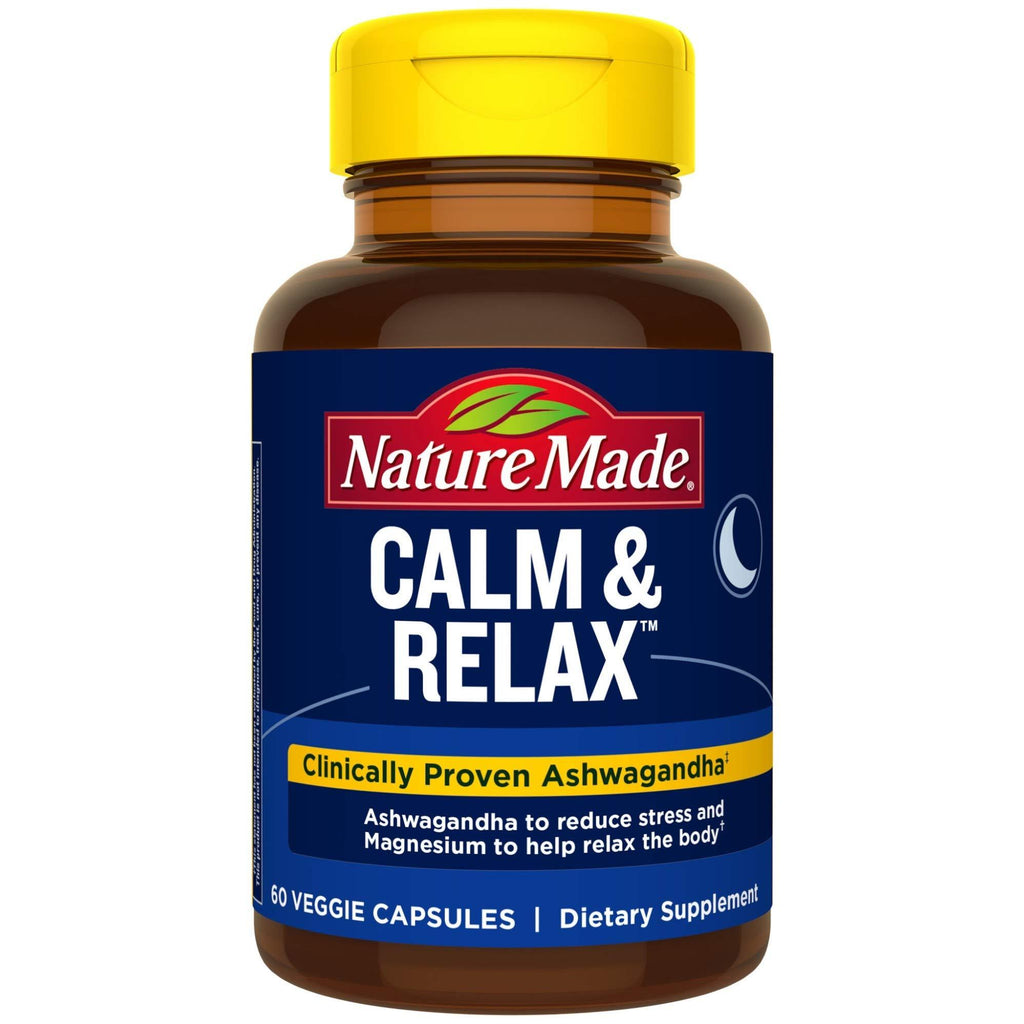 Nature Made Calm & Relax with 300mg Magnesium and 125mg Ashwagandha for Stress Relief, 60 Veggie Capsules - BeesActive Australia