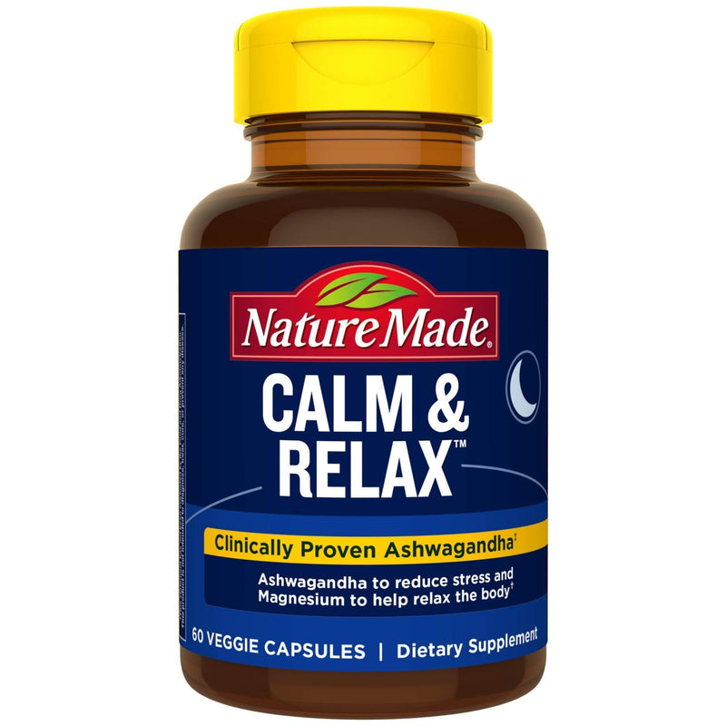 Nature Made Calm & Relax with 300mg Magnesium and 125mg Ashwagandha for Stress Relief, 60 Veggie Capsules - BeesActive Australia