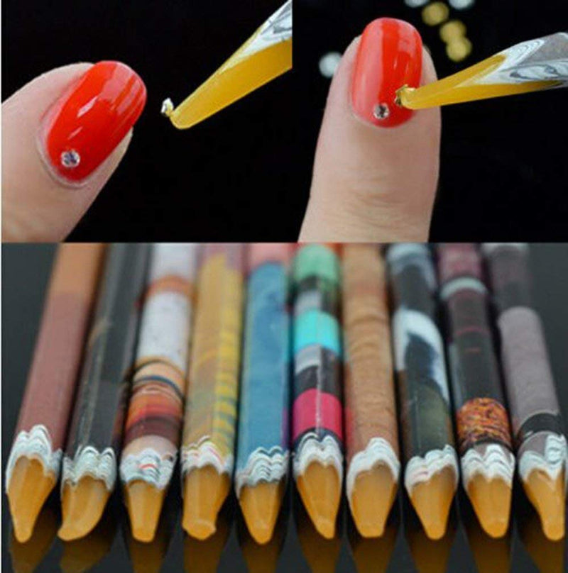 Apstour 10Pcs Self Adhesive Resin Rhinestones Picker Pencil Nail Art Gem Crystal Pick up Tool Wax Pen - BeesActive Australia