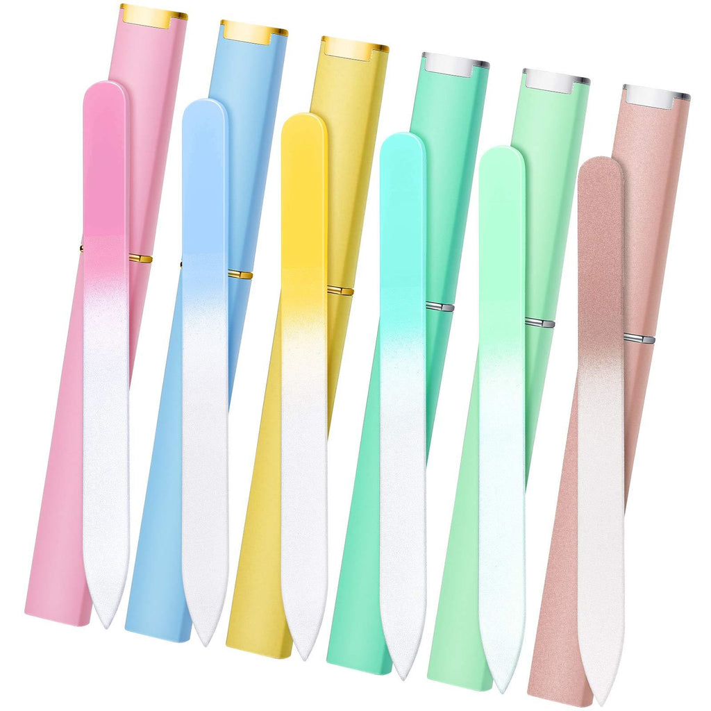 6 Pack Glass Nail Files with Case Crystal Glass Fingernail Files Double Sided Glass Nail File Mixed Color Manicure Set for Gentle Nail Care (Green, Blue, Yellow, Light Green, Green, Pink, Purple) - BeesActive Australia