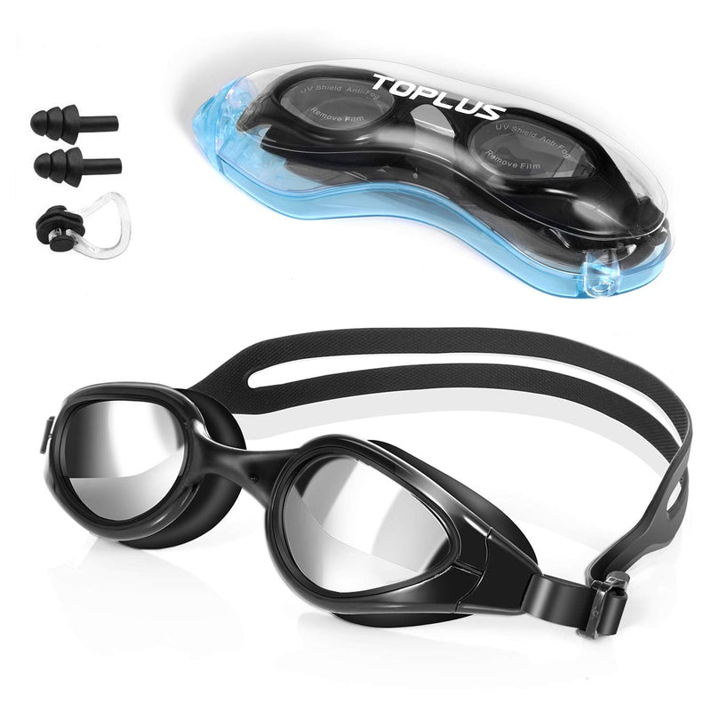 TOPLUS Swimming Goggles, No Leaking Anti Fog UV Protection Triathlon with Soft Silicone Nose Bridge Black - BeesActive Australia