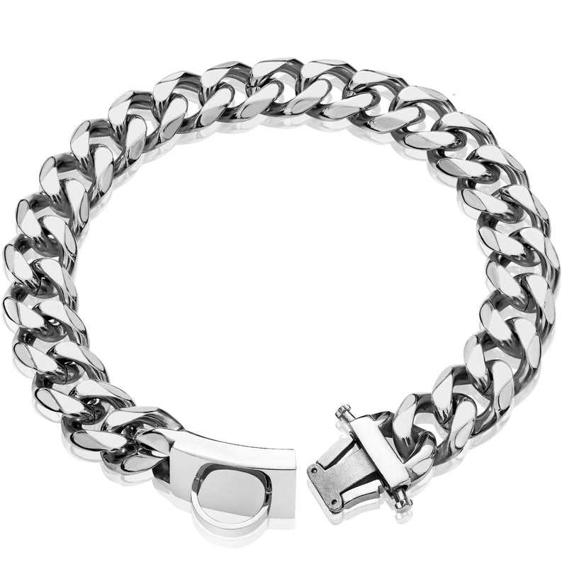 W/W Lifetime Dog Chain Collar Walking Metal Collar with Design Secure Buckle Cuban Link Strong Heavy Duty Chew Proof Chain Collar for Small Medium Large Dogs 20 Inch - BeesActive Australia