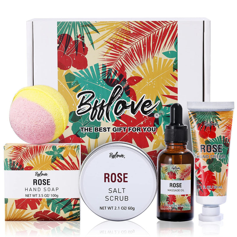 BFFLOVE Spa Gifts for Women, Rose Bath Gift Box, Beauty Gift Sets for Her, 5 pc Spa Bath Sets Includes Salt Scrub, Massage Oil, Soap, Bath Bombs, Hand Cream. Best Birthday Gift Baskets for Women - BeesActive Australia