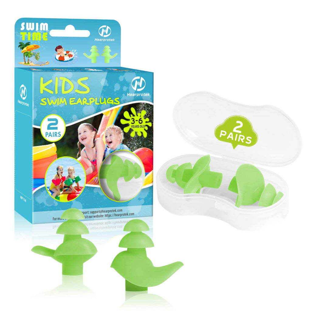 Hearprotek 2 Pairs Ear Plugs for Swimming Kids, Soft Silicone Reusable Kids Swim earplugs for Bathing and Other Water Sports (Free Temporary Tattoos Included) (Green) Green - BeesActive Australia