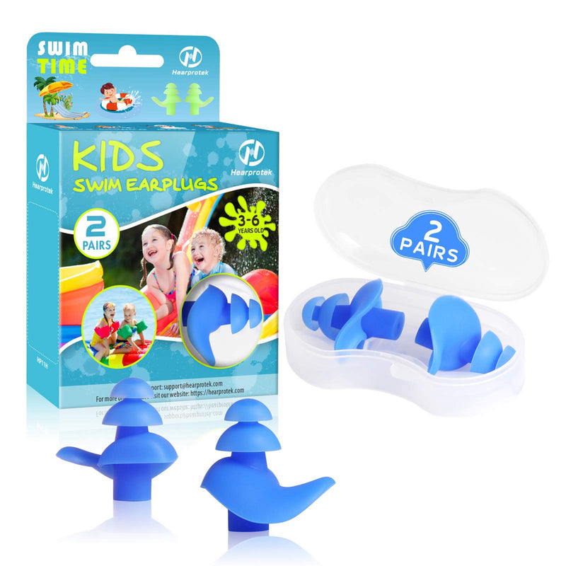 Hearprotek 2 Pairs Ear Plugs for Swimming Kids, Soft Silicone Reusable Kids Swim earplugs for Bathing and Other Water Sports (Free Temporary Tattoos Included) (Blue) Blue - BeesActive Australia