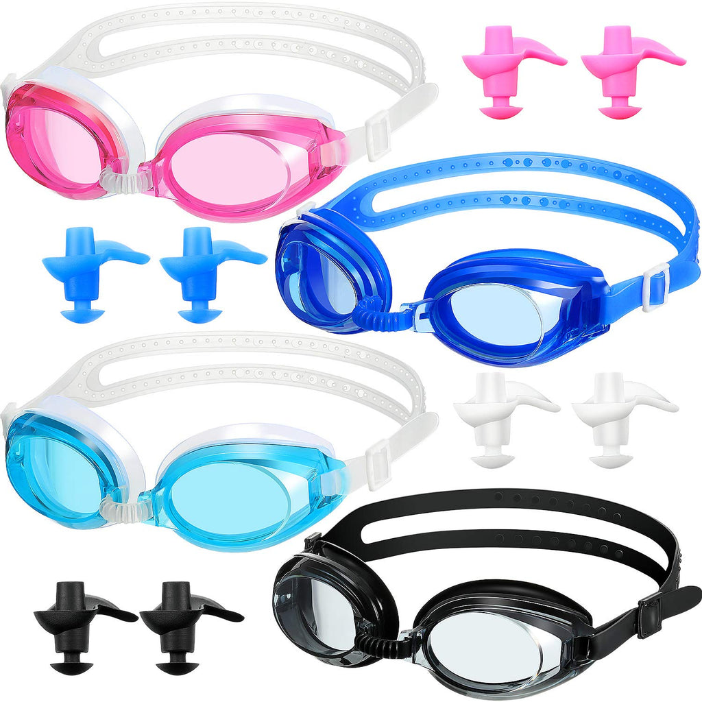 Frienda 4 Pieces Swim Goggles No Leaking Triathlon Swimming Goggles Adjustable Silicone Swim Glasses Set with Ear Plugs for Adult Men Women Youth Kids Child - BeesActive Australia