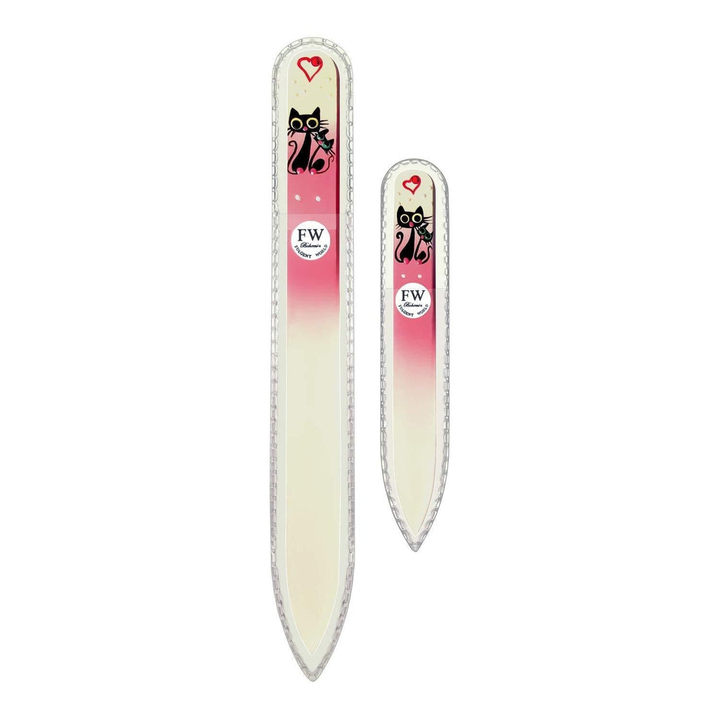 Crystal Glass Nail Files Hand Painted - Gift Set of 2 Cats - Original Czech Product for natural and acrylics nails (Pink-White) Pink-White - BeesActive Australia