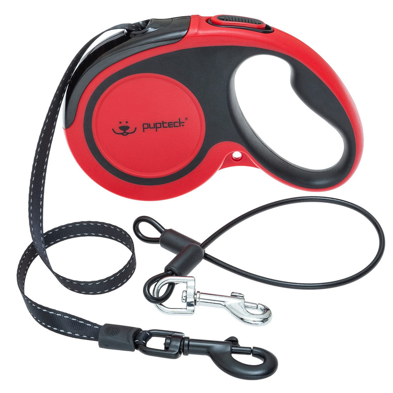 PUPTECK Retractable Dog Leash - Reflective Pet Walking Leash up to 110lbs for Small Medium Large Dogs, Heavy Duty 16ft 360-Degree Tangle-Free Lead, One-Hand Brake Red Chew Proof - BeesActive Australia