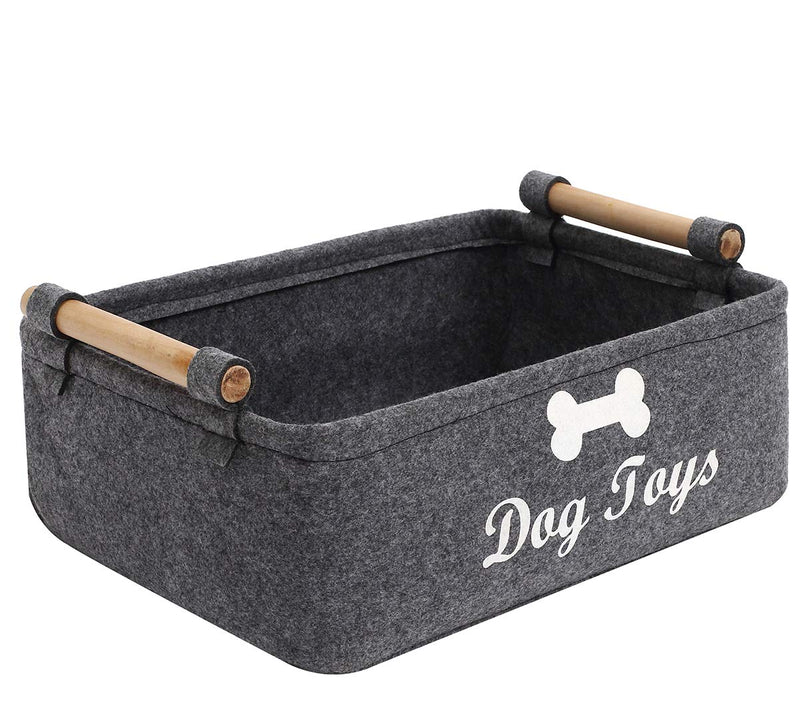 Geyecete Dog Toys Storage Bins - with Wooden Handle, Collapsible Pet Supplies Storage Basket Pet Supplies Storage Basket/Bin Kids Toy Chest Storage Trunk Gray - BeesActive Australia