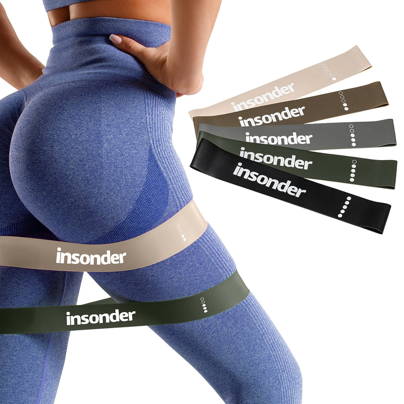 Mini Bands Set - Loop Resistance Bands for Leg Exercise, Fitness, Workout, Stretch (5X) 12 Inch by Insonder 5x Resistance Bands [all resistance levels] Gray Set - BeesActive Australia