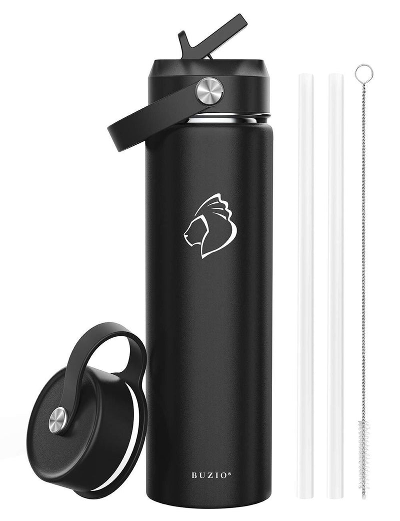 BUZIO Insulated Water Bottle with Straw Lid and Flex Cap, 32oz, 40oz, 64oz, 87oz Modern Double Vacuum Stainless Steel Water Flask, Cold for 48 Hrs Hot for 24 Hrs Simple Thermo Canteen Mug,BPA-Free 22 oz Black 22oz - BeesActive Australia