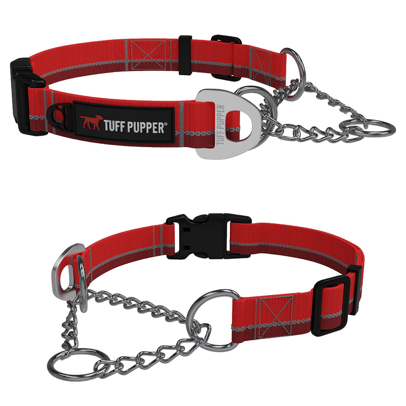 Tuff Pupper Martingale Collar for Dogs | Gentle Nylon & Steel Chain Limited Cinch Design is Perfect for Training | Dual Leash Attachment Points | Durable Quick Release Buckle | Sizing for All Breeds Small (12-16" Neck) Fiery Red - BeesActive Australia