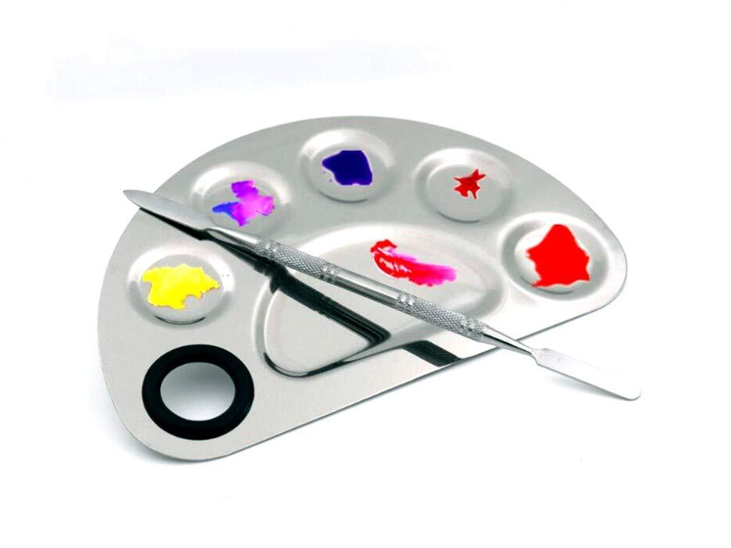 Aoshang Stainless Steel 6 Holes Makeup Palette Nail Art Polish Mixing Plate Cosmetic Artist Mixing Palette with Spatula Tool for Mixing Foundation - BeesActive Australia