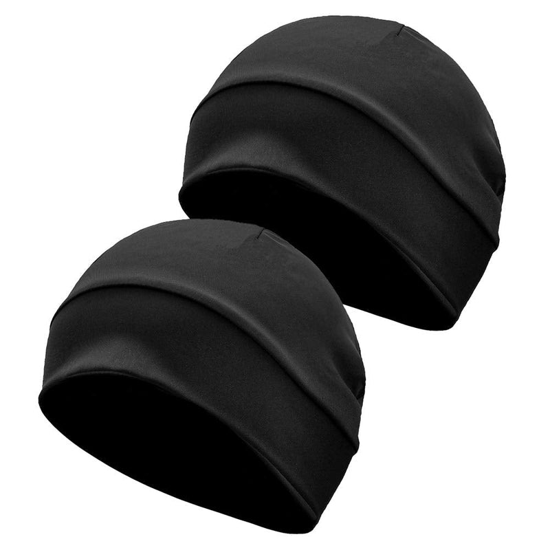 Headshion Skull Caps for Men Women, 2-Pack Multifunctional Headwear Bike Hard Hat Helmet Liner Beanie Sleep Caps 2 Black (Ice Silk) Nylon - BeesActive Australia