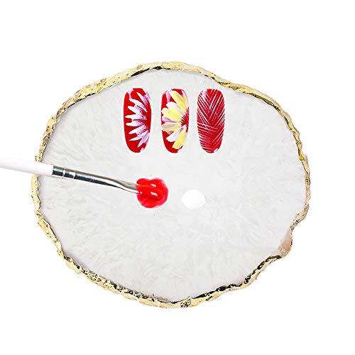 Mwoot Mix Palette, Resin Nail Art Palette Paint Drawing Color Dish Golden Edge Resin Stone Paint Drawing Color Dish Manicure Nail DIY Tool (White) White - BeesActive Australia