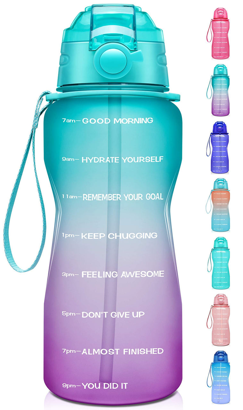 Giotto Large Half Gallon/64oz Motivational Water Bottle with Time Marker & Straw,Leakproof Tritan BPA Free Water Jug,Ensure You Drink Enough Water Daily for Fitness,Gym and Outdoor A1-Green/Purple Gradient 64oz - BeesActive Australia