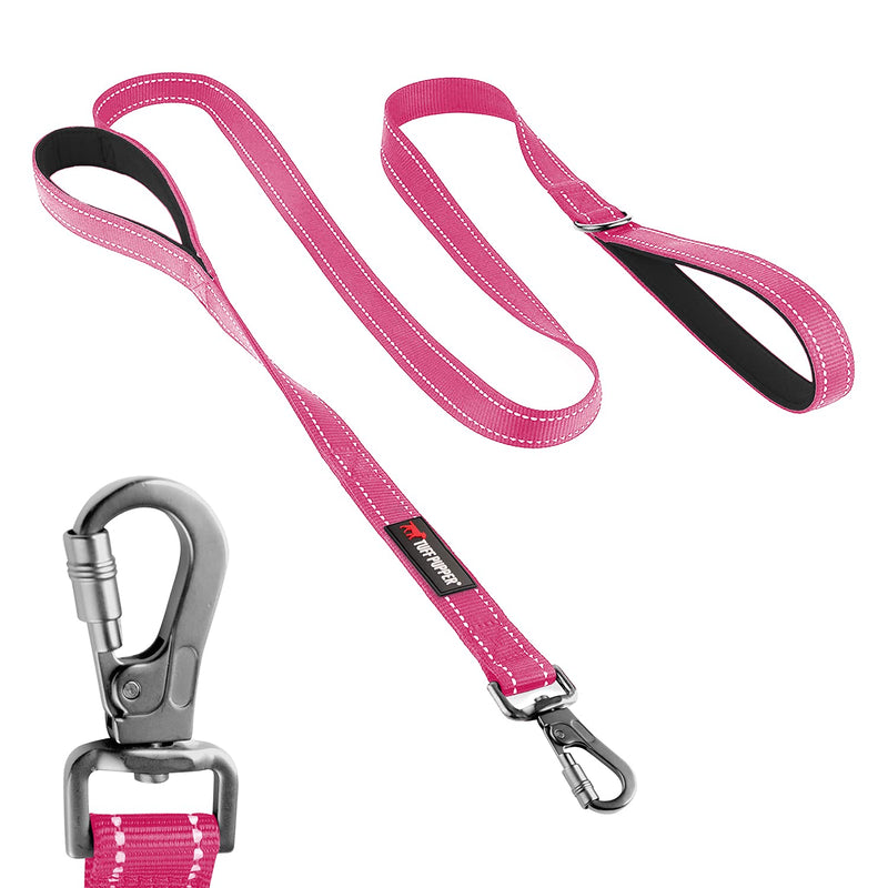 Tuff Pupper Heavy Duty Double Handle Dog Leash | Twist Locking Carabiner Dog Clip | Safety Lock Leash To Hold Strong Dogs | Reflective For Safe Night Walks | 6 Foot Dog Leash | For Medium & Large Dogs 72 Inch (Pack of 1) Hot Pink - BeesActive Australia