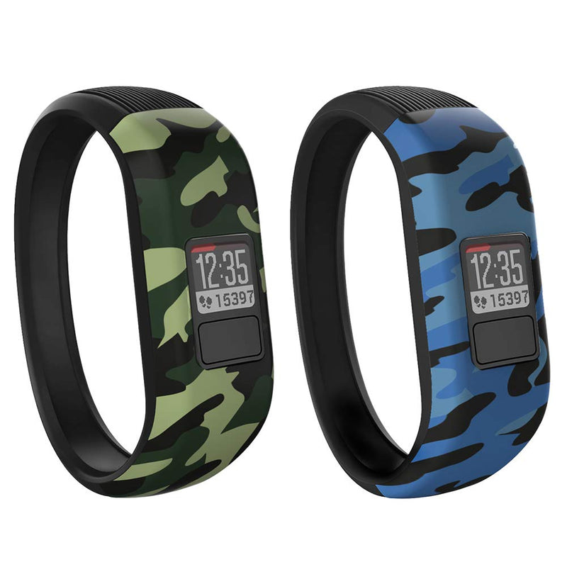 Vozehui Silicone Bands Compatible with Garmin Vivofit 3/Vivofit JR/Vivofit JR 2 , Soft Silicone Replacement Sport Wristbands for Kids Boys Girls,Small Large Blue Camo+Green Camo Small - BeesActive Australia