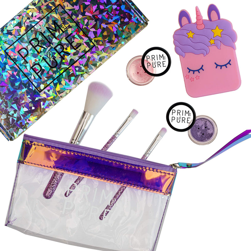 Prim and Pure Mineral Gift Set with Unicorn Mirror| Perfect for Play Dates & Birthday Parties | Kids Eyeshadow Makeup – Mineral Blush | Organic & Natural Makeup Kit for Kids| Made in USA (Purple) Purple - BeesActive Australia