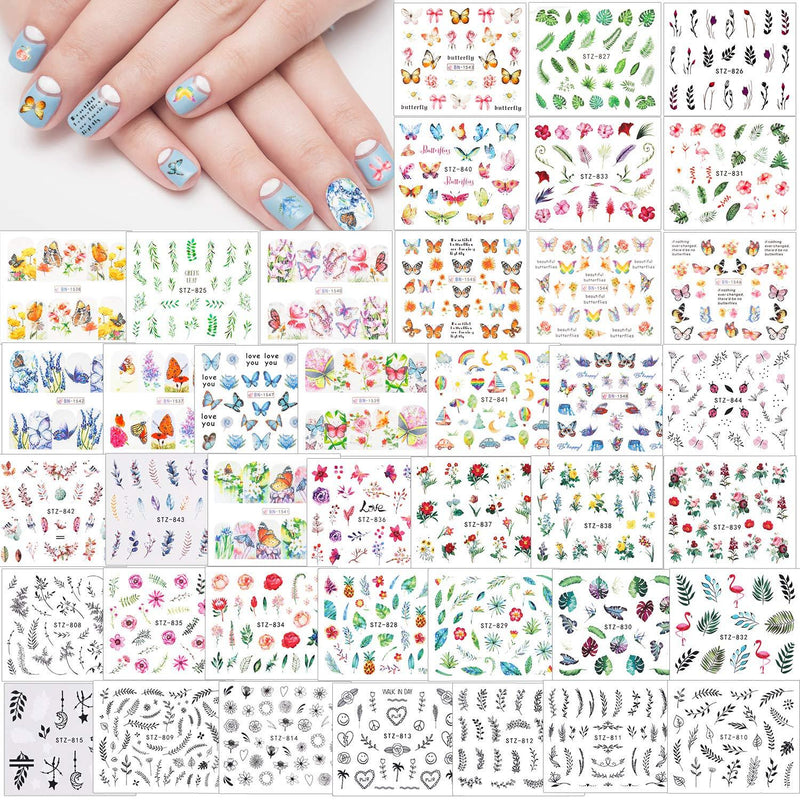 Konsait Nail Art Stickers Decals(1000 Designs),Flower/Butterfly/Green Leaf/Star/Moon/Car Nail Art Water Transfer Stickers Decals Nail Tips Decoration for Kids Girls Women Birthday Party Favor Supplies - BeesActive Australia