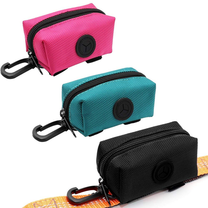 SLOSN 3 Pack Pet Waste Bag Dispenser Dog Poop Bag Holder with Zippered Portable Dog Poop Bag Holder with Hook for Leash,Great Accessory for Walking, Running with Dog RoseRed Green Black - BeesActive Australia