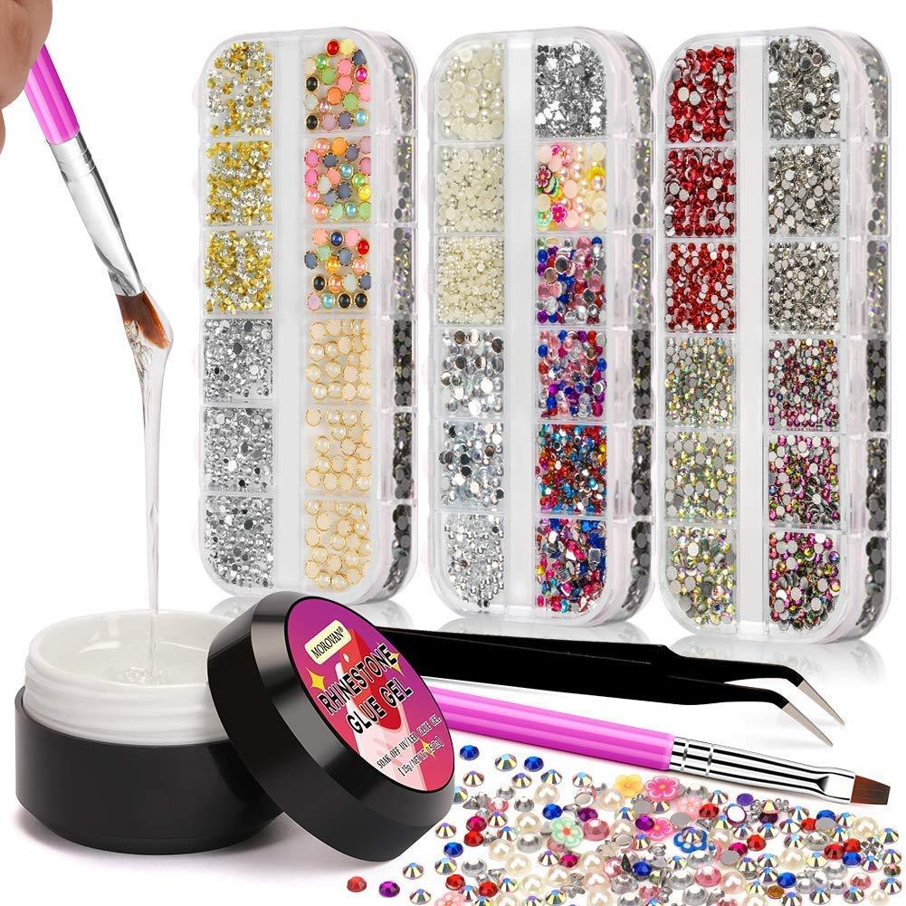 MOROVAN Rhinestone Nail Glue Gel 15ml, Nail Art No Wipe Adhesive Resin Gem Nail Rhinestones Jewels Diamonds Gems Gel Nail Polish Clear, with Tweezer Dual-use Pen Nail Art for Nail DIY Glue Gel - BeesActive Australia