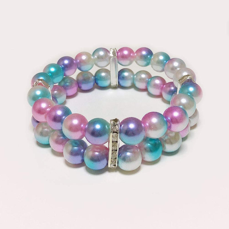 PETFAVORITES 2 Row Pearls Dog Necklace Jewelry with Bling Rhinestones for Pets Cats Small Dogs Girl Female Puppy Chihuahua Yorkie Wedding Clothes Costume Outfits Accessories, Ombre Purple, Elastic Neck Size: 12" - BeesActive Australia