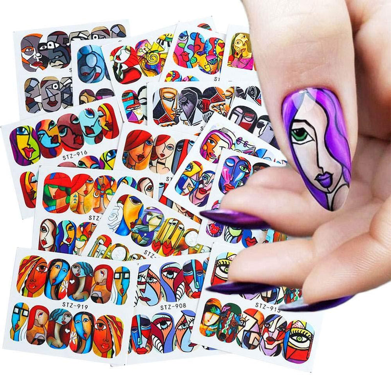 Nail Art Decals Sticker for Women Girls Nail Accessories Decorations Water Transfer Sexy Girl Abstract Face Geometry 160+ Patterns 16 Sheets / Set - BeesActive Australia