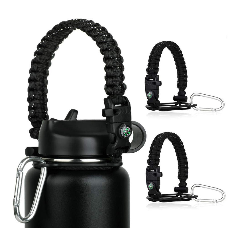WEREWOLVES Paracord Handle - Fits Wide Mouth Bottles 12oz to 64oz - Durable Carrier, Paracord Carrier Strap Cord with Safety Ring,Compass and Carabiner - Ideal Water Bottle Handle Strap - BeesActive Australia