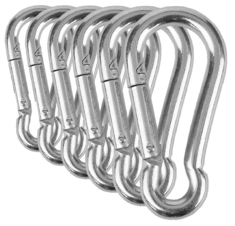 Branded Boards Heavy Duty Bushcraft Stainless Steel Carabiner Spring Snap Clip Link Hooks. 200-400lb Load. 6 Packs 12 Packs 5cm-6-pack - BeesActive Australia
