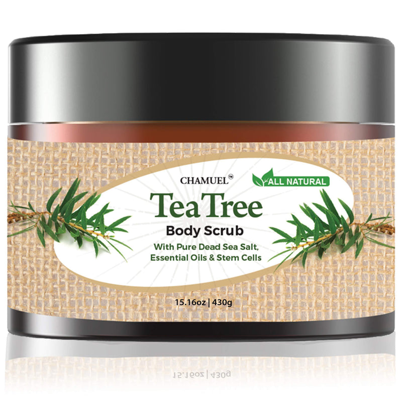 Chamuel Tea Tree Body & Foot Scrub - 100% Natural Exfoliating Body Scrub with Dead Sea Salt, Plant-based Stem Cells, Ginger & Essential Oils– Rejuvenates & Soothes Dead & Dry Skin (15.1oz) - BeesActive Australia