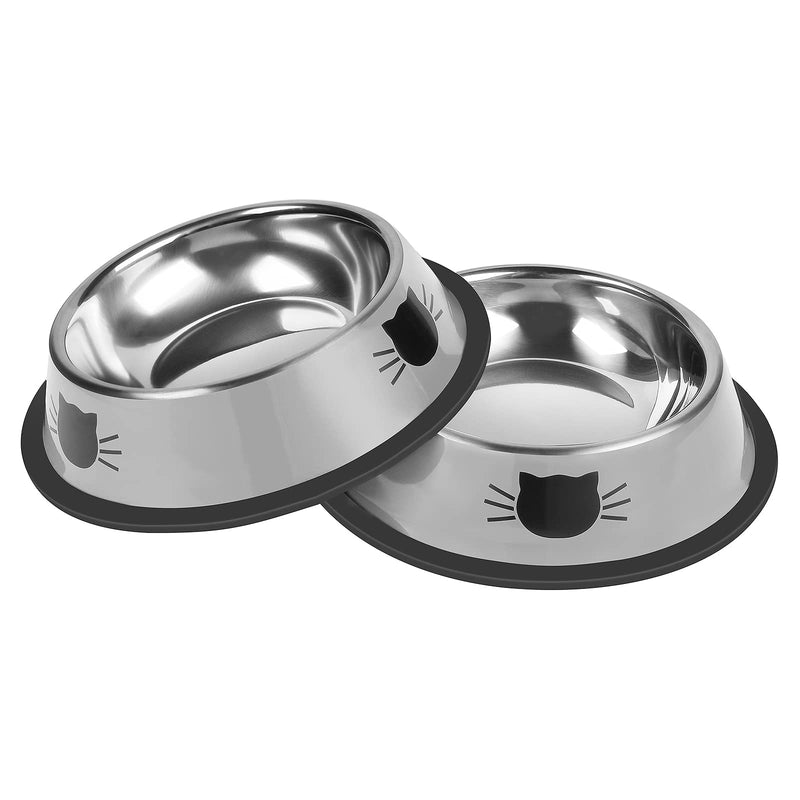 Serentive 2Pcs Cat Bowls Non-Slip Stainless Steel Small Cat Food Bowls Unbreakable Thicken Cat Feeder 13Oz Cat Dishes Suitable for Indoor Small Pets Removable Rubber Base Easily Silver - BeesActive Australia