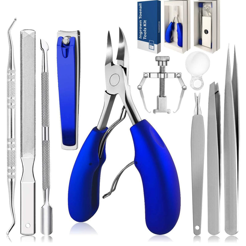 Ingrown Toenail Tool,Pedicure Kit Professional Tools 10Pcs,Toe Nail Clippers for Adult and Seniors,Fingernail Manicure Set,for Ingrown Toenail Treatment/Thick Nails/Normal Nails（blue） - BeesActive Australia